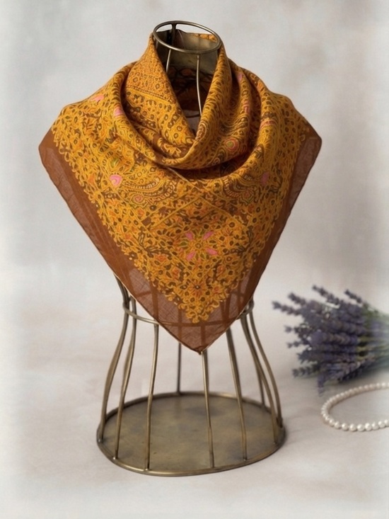 The Specialty House NYC Accessories - Vintage 60s Mod Gold & Brown Patterned Scarf | Retro Maximalist